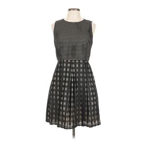 Trina Turk Women's Size 12 Fit & Flare Dress Black & Nude, Windowpane Lacea